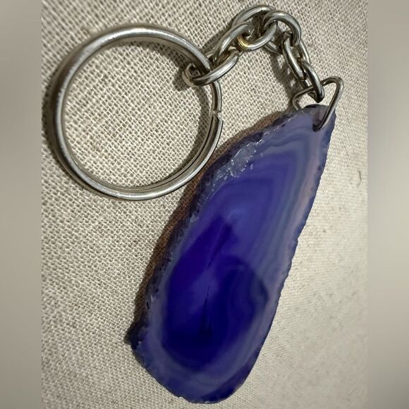 Purple Agate Slice Keychain with “S” Monogram – Natural Stone Initial Charm - Picture 16 of 17